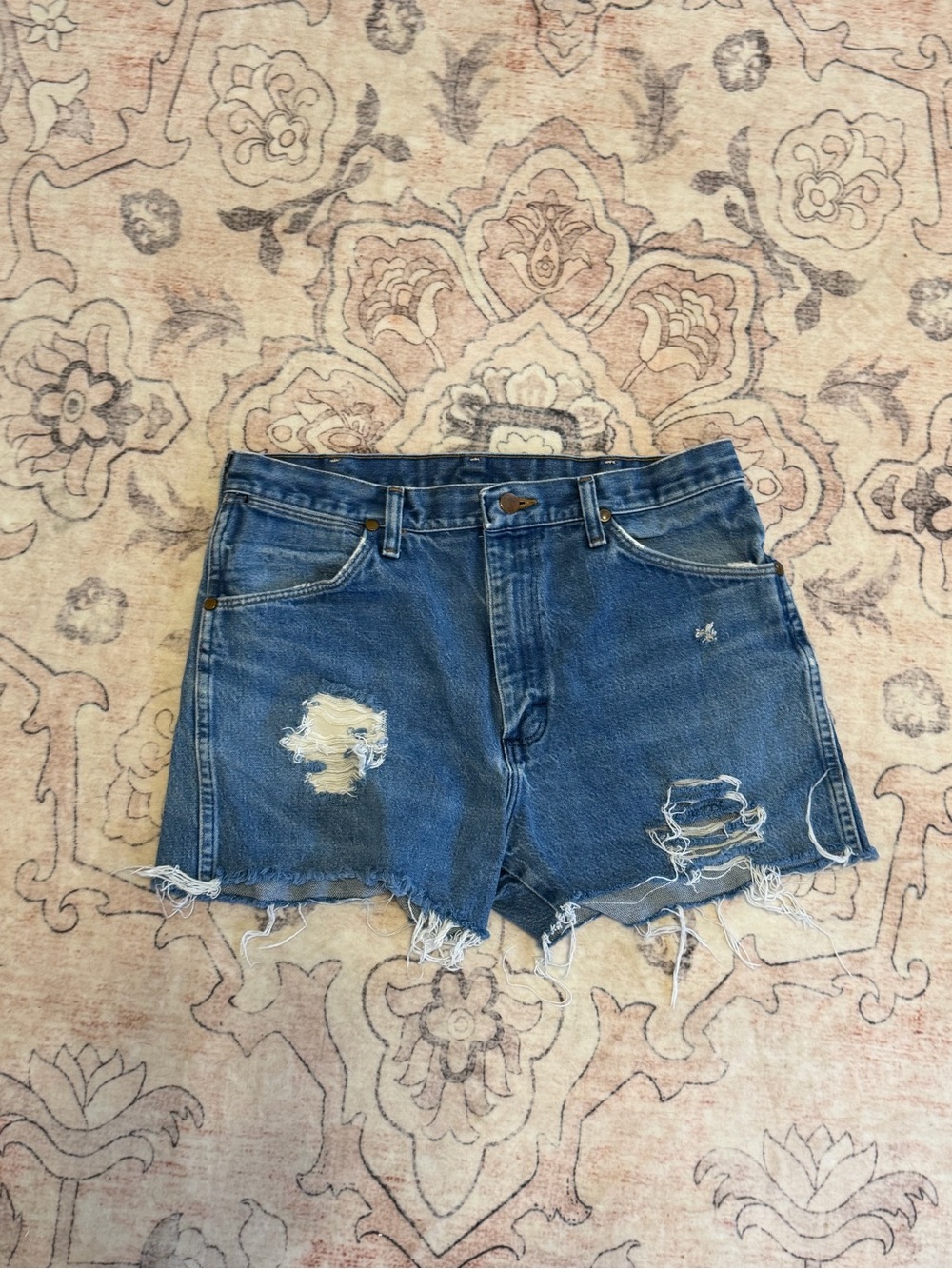 Wrangler Cowboy Cut Distressed Denim Shorts